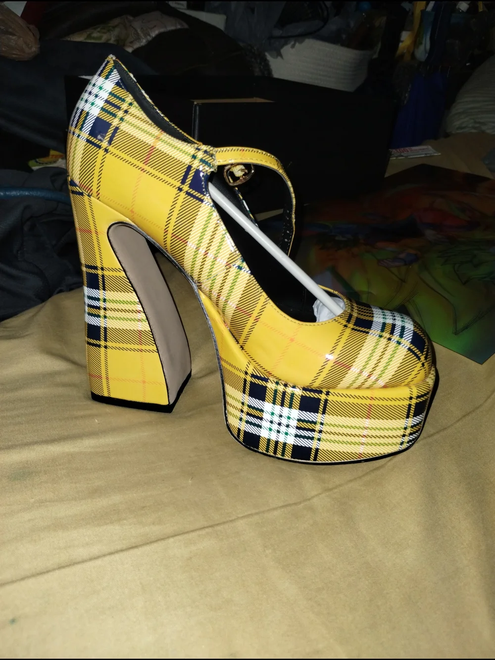 Madden Girl Khloie Platform Mary Jane Pumps in Yellow Plaid